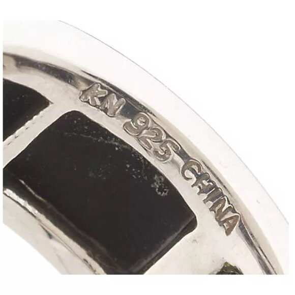 Sterling Silver Faceted Onyx & 1.40 ct Oval Garnet Band Ring Size 9 - Picture 2 of 11